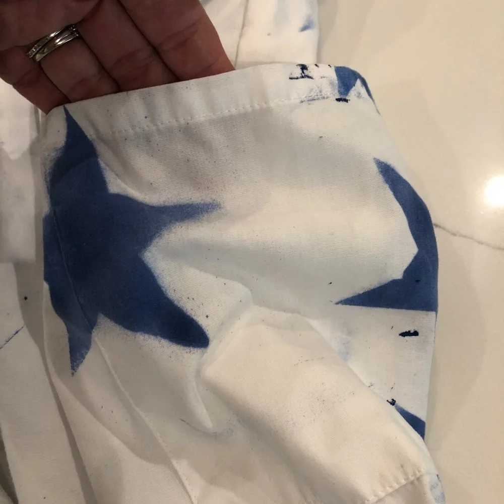 Dickies White Straight Leg Pants with Blue Star Print - Picture 7 of 12